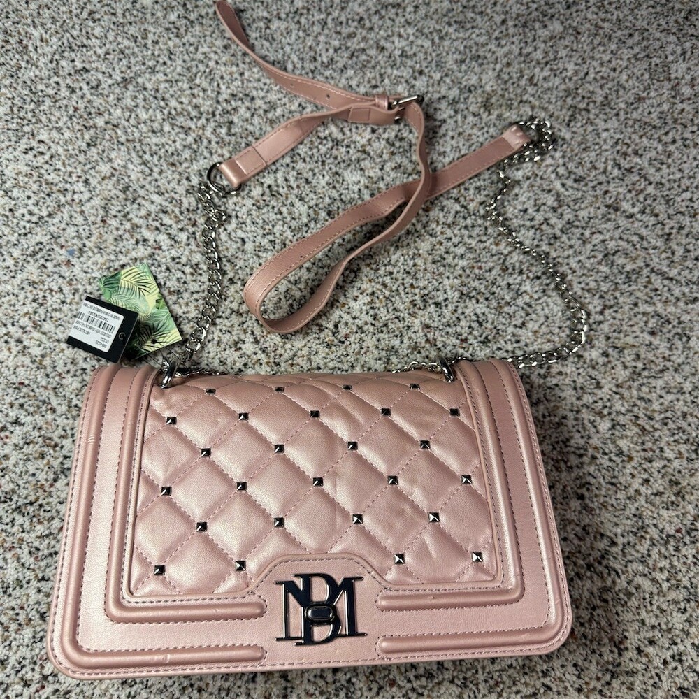 Badgley Mischka Crossbody Bag Womens Small Blush Pink Quilted Studded